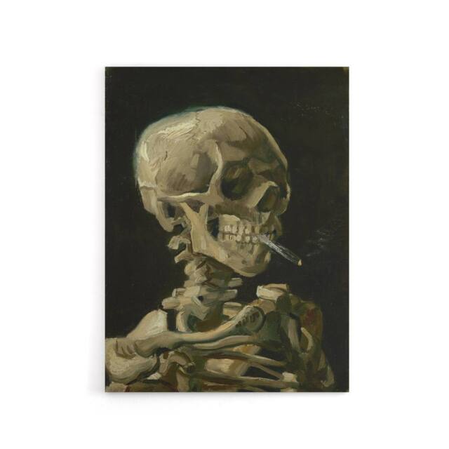 "Artery8 Van Gogh Head Skeleton Burning Canvas Wall Art Print in Black - Size: W18"" x H24""" - image 1