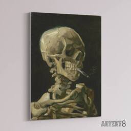 "Artery8 Van Gogh Head Skeleton Burning Canvas Wall Art Print in Black - Size: W18"" x H24""" - thumbnail 2