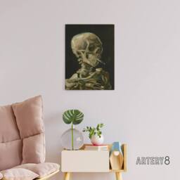 "Artery8 Van Gogh Head Skeleton Burning Canvas Wall Art Print in Black - Size: W18"" x H24""" - thumbnail 3