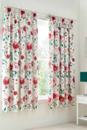 Dreams & Drapes 'Abstract Poppy' Lined Pair of Pencil Pleat Curtains - Size: 168 cm width x 183 cm drop - thumbnail 1