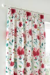 Dreams & Drapes 'Abstract Poppy' Lined Pair of Pencil Pleat Curtains - Size: 168 cm width x 183 cm drop - thumbnail 2