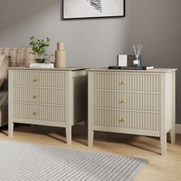Melody Maison Pair Of Large 3 Drawer Bedside Tables - Hales Taupe Range in Beige - thumbnail 2