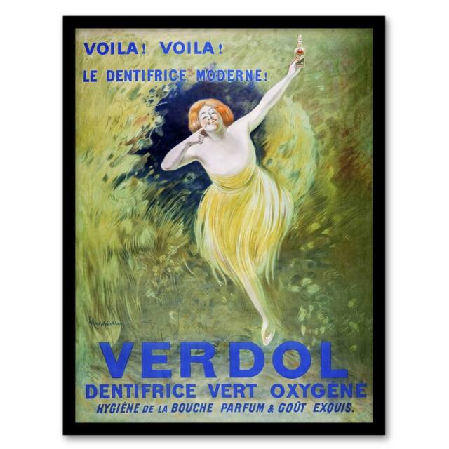 Artery8 Verdol Toothpaste Vintage Advert Vintage Framed Wall Art Print Cappiello in Green - Size: A4 - image 1