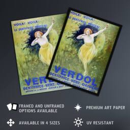 Artery8 Verdol Toothpaste Vintage Advert Vintage Framed Wall Art Print Cappiello in Green - Size: A4 - thumbnail 2