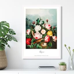 ARTZE Vintage Floral Exhibition - Cottage Roses Framed Print SIZE: A3 with White Frame in Red - Size: A4 - thumbnail 2