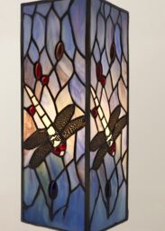 ValueLights Tiffany Dragonfly Stained Glass Square Table Lamp in Blue - thumbnail 4