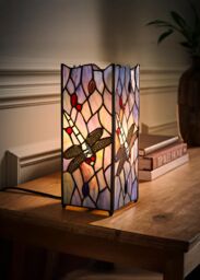 ValueLights Tiffany Dragonfly Stained Glass Square Table Lamp in Blue - thumbnail 2