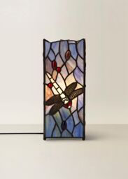 ValueLights Tiffany Dragonfly Stained Glass Square Table Lamp in Blue - thumbnail 3
