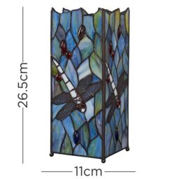 ValueLights Tiffany Dragonfly Stained Glass Square Table Lamp in Blue - thumbnail 6