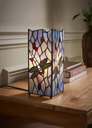 ValueLights Tiffany Dragonfly Stained Glass Square Table Lamp in Blue