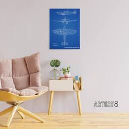 "Artery8 Supermarine Spitfire 5b Blueprint Canvas Wall Art Print in Blue - Size: W24"" x H32""" - thumbnail 3