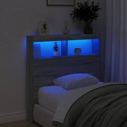 Berkfield Home Headboard Cabinet with LED Grey Sonoma 100x17x102 cm - Size: 100 x 17 x 102 cm - thumbnail 4