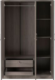 Seconique Lisbon 3 Door Wardrobe in Charcoal - thumbnail 2