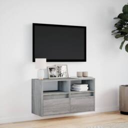 Berkfield Home TV Wall Cabinet with LED Lights Grey Sonoma 80x31x45 cm - Size: 80 x 31 x 45 cm - thumbnail 4