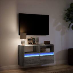 Berkfield Home TV Wall Cabinet with LED Lights Grey Sonoma 80x31x45 cm - Size: 80 x 31 x 45 cm - thumbnail 5
