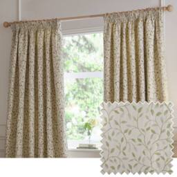 Voyage Maison Cervino Jacquard Pencil Pleat Curtain Pair in Green - Size: 229 cm width x 183 cm drop - thumbnail 1