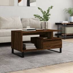 Berkfield Home Modern Coffee Table Brown Oak 90x49x45 cm Engineered Wood - Size: 90 x 49 x 45 cm - thumbnail 2