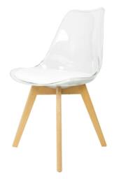 Fusion Living Soho Clear Plastic Dining Chair with Squared Light Wood Legs in White - thumbnail 2