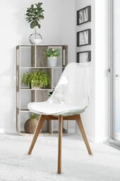 Fusion Living Soho Clear Plastic Dining Chair with Squared Light Wood Legs in White - thumbnail 1