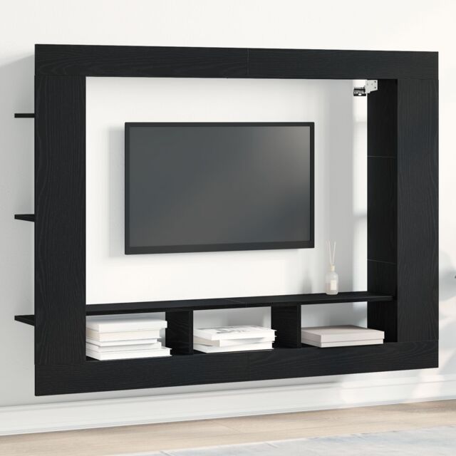 Berkfield Home TV Cabinet Wall-Mounted Black Oak 152x22x113 cm - Size: 152 x 22 x 113 cm - image 1