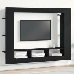 Berkfield Home TV Cabinet Wall-Mounted Black Oak 152x22x113 cm - Size: 152 x 22 x 113 cm - thumbnail 1