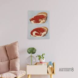 "Artery8 Beef Sirloins Illustration Vintage Canvas Wall Art in Blue - Size: W18"" x H24""" - thumbnail 3