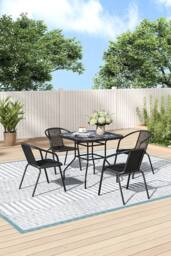H&O Direct Square Tempered Glass Outdoor Table with 4 PE Rattan Chairs - thumbnail 2