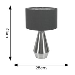 ValueLights Jax Chrome Dimmable Touch Table Lamp with Fabric Drum & Chrome Inner Lamp Shade in Charcoal - thumbnail 4