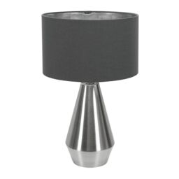 ValueLights Jax Chrome Dimmable Touch Table Lamp with Fabric Drum & Chrome Inner Lamp Shade in Charcoal - thumbnail 2