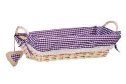 Orsina Large Rectangular Basket With Purple Gingham Lining, Handwoven Storage For Bread, Snacks Or Accessories