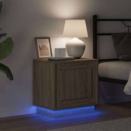 Berkfield Home Bedside Cabinet with LED Lights Sonoma Oak 44x34, 5x45 cm in Beige - thumbnail 4