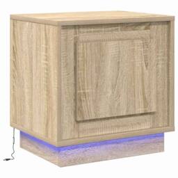 Berkfield Home Bedside Cabinet with LED Lights Sonoma Oak 44x34, 5x45 cm in Beige