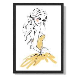 ARTZE Fashion Woman Pen & Ink Sketch Framed Print SIZE: A2 with Black Frame in Yellow - Size: A4 - thumbnail 1