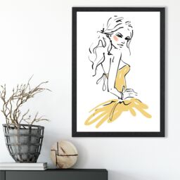 ARTZE Fashion Woman Pen & Ink Sketch Framed Print SIZE: A2 with Black Frame in Yellow - Size: A4 - thumbnail 2