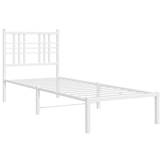 Berkfield Home Metal Bed Frame without Mattress with Headboard White 75x190cm - Size: 75x190 cm - image 1