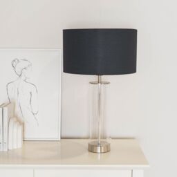 ValueLights Balan Glass with Chrome Table Lamp & Metallic Chrome Inner Lamp Shade in Black - thumbnail 3