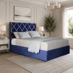 Casani Sturry Upholstered Soft Velvet Blue Metal Designer Bed Frame - Size: Small Double - thumbnail 1