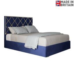 Casani Sturry Upholstered Soft Velvet Blue Metal Designer Bed Frame - Size: Small Double - thumbnail 4