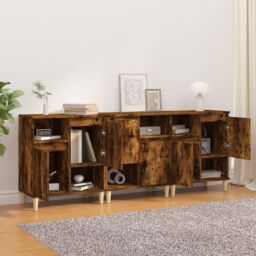 Berkfield Home Sideboards 3 pcs Smoked Oak 60x35x70 cm Engineered Wood in Brown - Size: 60 x 35 x 70 cm - thumbnail 3
