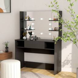 Berkfield Home Makeup Table with LED Lights 100x40x135 cm MDF Black - Size: 100 x 40 x 135 cm - thumbnail 2