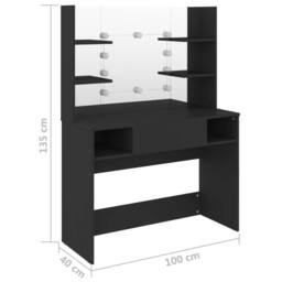 Berkfield Home Makeup Table with LED Lights 100x40x135 cm MDF Black - Size: 100 x 40 x 135 cm - thumbnail 6