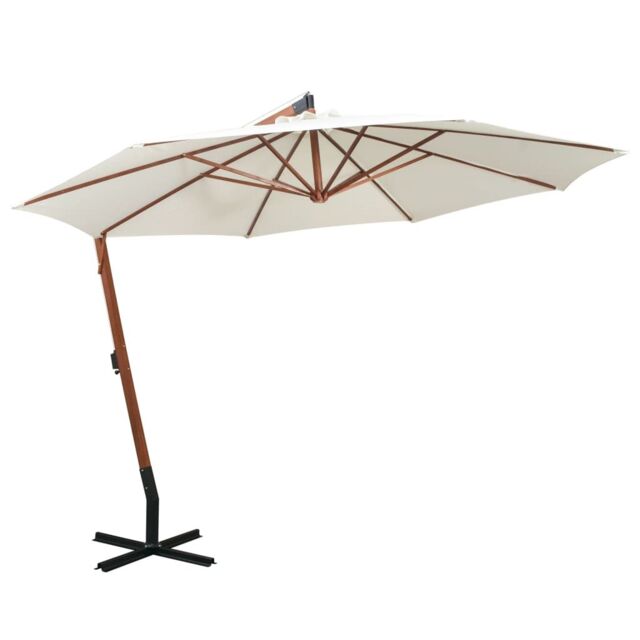Berkfield Home Hanging Parasol 350 cm Wooden Pole White - image 1