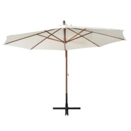 Berkfield Home Hanging Parasol 350 cm Wooden Pole White - thumbnail 3