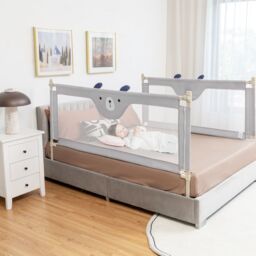 Gymax 175cm Cute Baby Bed Rail Bed Guard Infant Guardrail With Double Lock in Grey - thumbnail 9