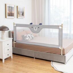 Gymax 175cm Cute Baby Bed Rail Bed Guard Infant Guardrail With Double Lock in Grey - thumbnail 3