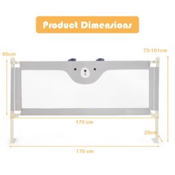 Gymax 175cm Cute Baby Bed Rail Bed Guard Infant Guardrail With Double Lock in Grey - thumbnail 2