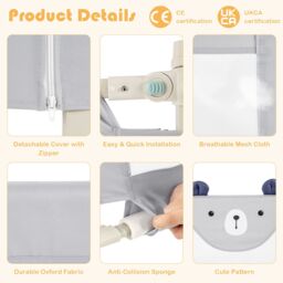 Gymax 175cm Cute Baby Bed Rail Bed Guard Infant Guardrail With Double Lock in Grey - thumbnail 4