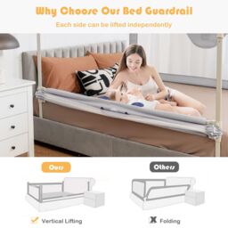 Gymax 175cm Cute Baby Bed Rail Bed Guard Infant Guardrail With Double Lock in Grey - thumbnail 8