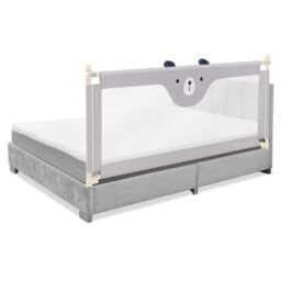 Gymax 175cm Cute Baby Bed Rail Bed Guard Infant Guardrail With Double Lock in Grey