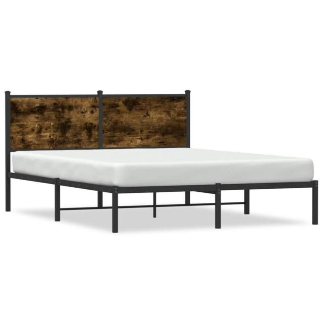 Berkfield Home Metal Bed Frame without Mattress Smoked Oak 137x190 cm in Brown - image 1